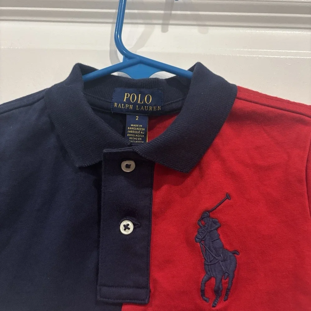 Polo Ralph Lauren Shirt Boys Size 2 Red White Blue  Big Pony Color Block